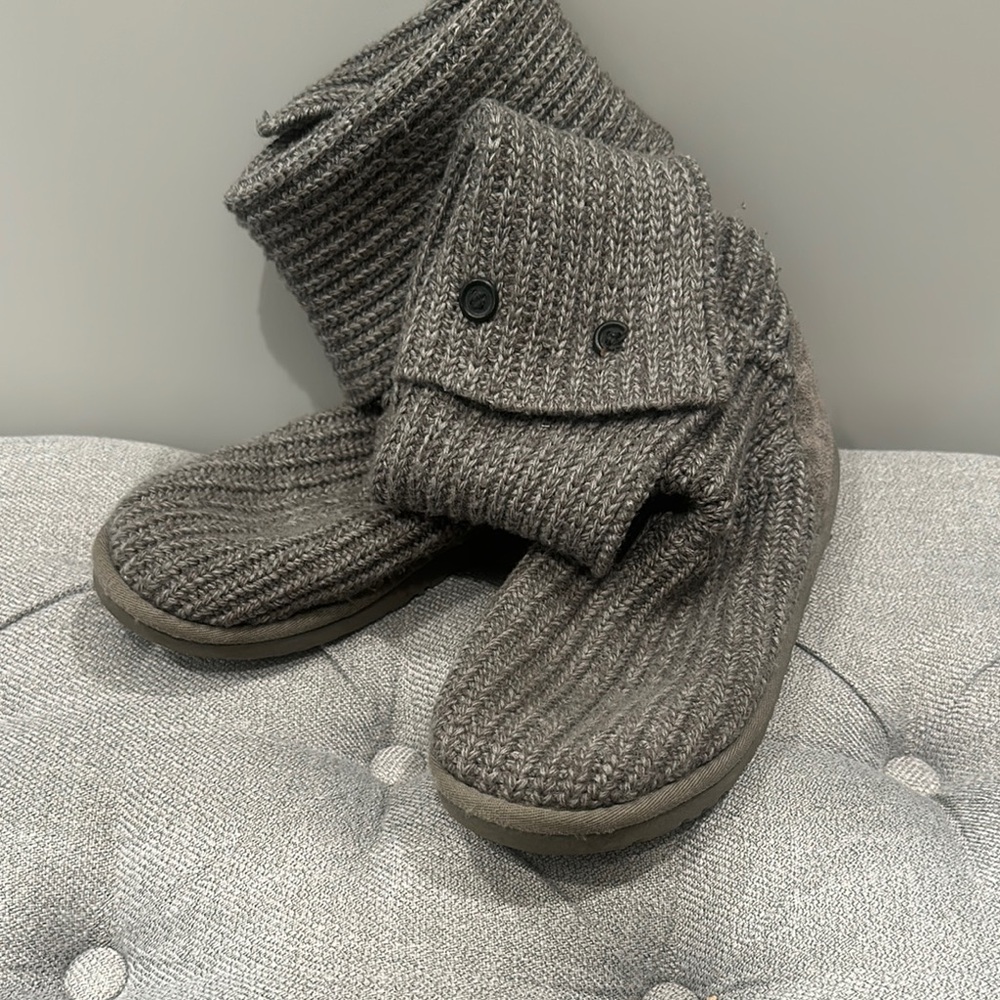 Gray Knit Button-Down Boots - image 1